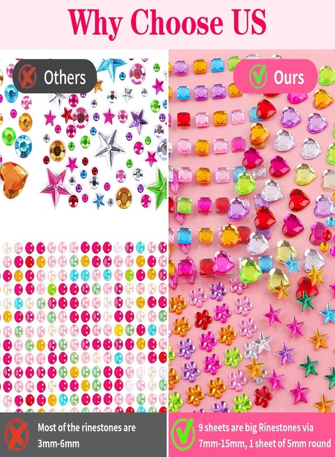 Hoiny 407pcs Gem Stickers Crafts for Kids, Self Adhesive Jewel Stickers, Acrylic Bling Stick on Gems, Big Rhinestone Stickers for Crafts, Muticolor Gemstone Sticky Gems for Crafting Decorating DIY - Image 3